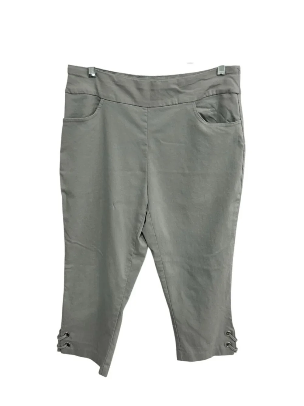 Fit Sight Large Grey Cropped Pants Lace-Up Hem Detail Elastic Waist Casualcore